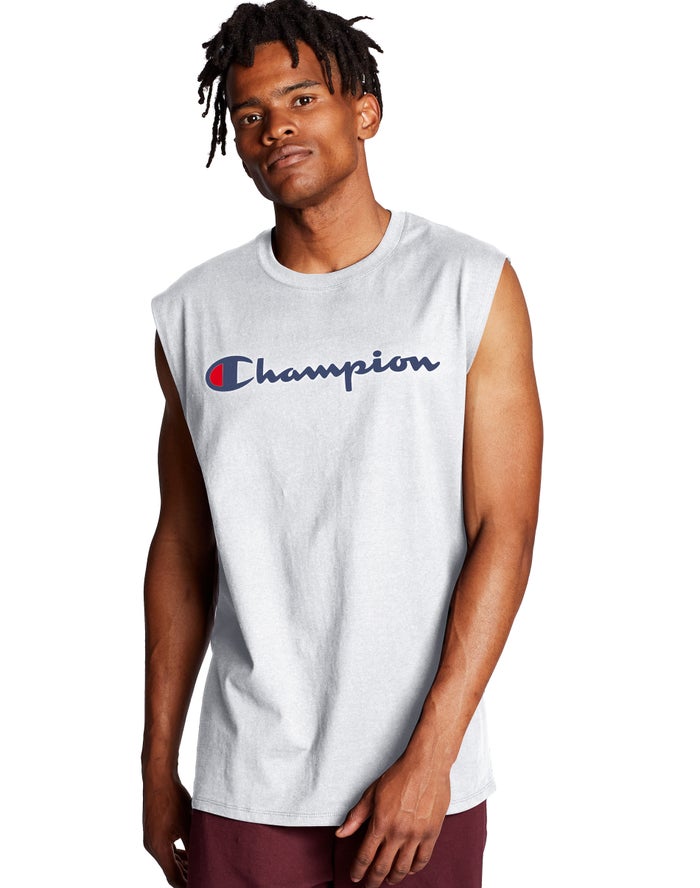 Camiseta Sin Manga Champion Hombre - Classic Jersey Script Logo ( Blancas ) 8149702-CG